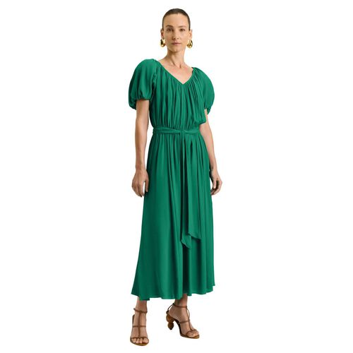 Veronika Maine Viscose Georgette Gathered V-Neck Dress